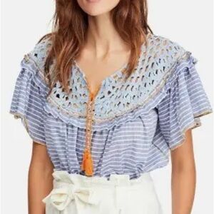 Free People Allora Blue Crop Stripe Top size XS